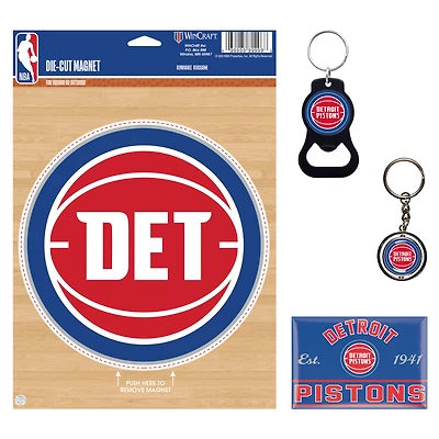 WinCraft Detroit Pistons 4-Pack Key Rings and Magnets Set