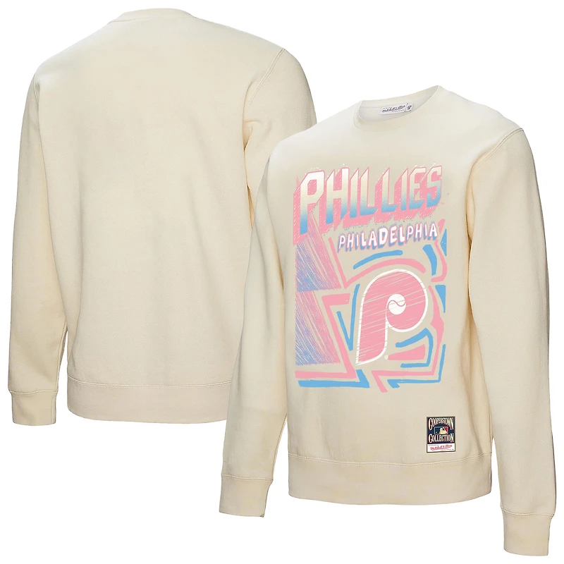 Men's Mitchell & Ness Cream Philadelphia Phillies Sidewalk Sketch Pullover Sweatshirt