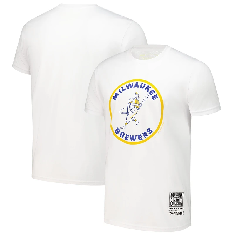 Men's Mitchell & Ness White Milwaukee Brewers Cooperstown Collection Logo T-Shirt