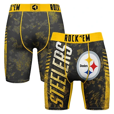 Men's Rock Em Socks Black Pittsburgh Steelers Wordmark Boxer Briefs