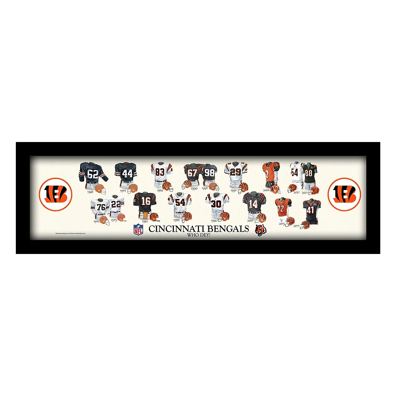 Cincinnati Bengals 12" x 36" Team Uniform Heritage Framed Wall Art