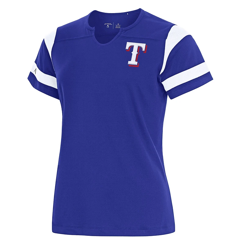 Women's Antigua Royal Texas Rangers Encounter Notch Neck Top