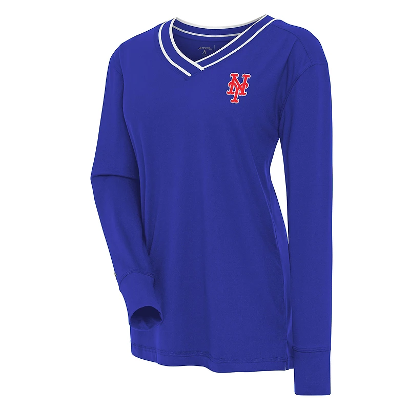 Women's Antigua Royal New York Mets Symbolic Long Sleeve V-Neck Top