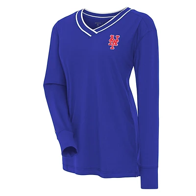 Women's Antigua Royal New York Mets Symbolic Long Sleeve V-Neck Top