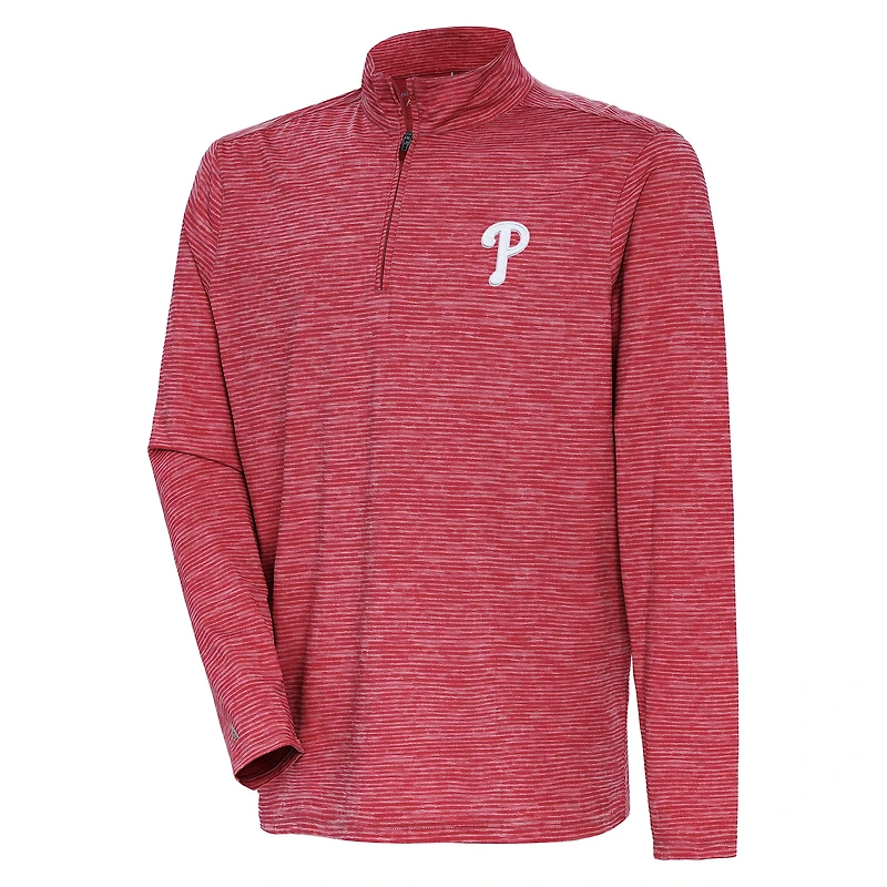 Men's Antigua Heather Red Philadelphia Phillies Quarter-Zip Top