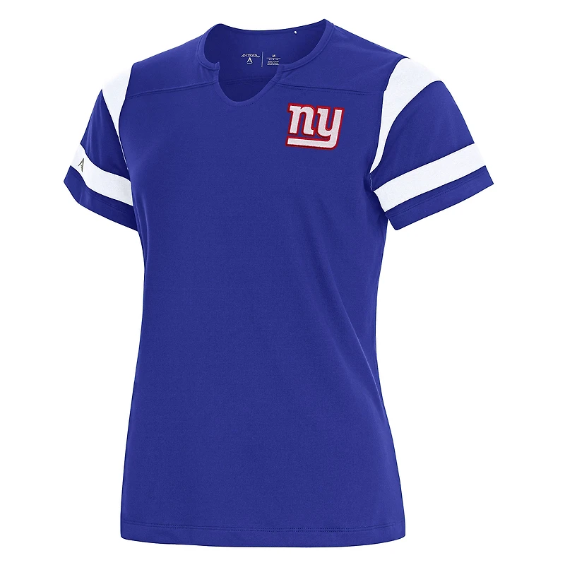 Women's Antigua Royal New York Giants Encounter Short Sleeve Notch Neck Top