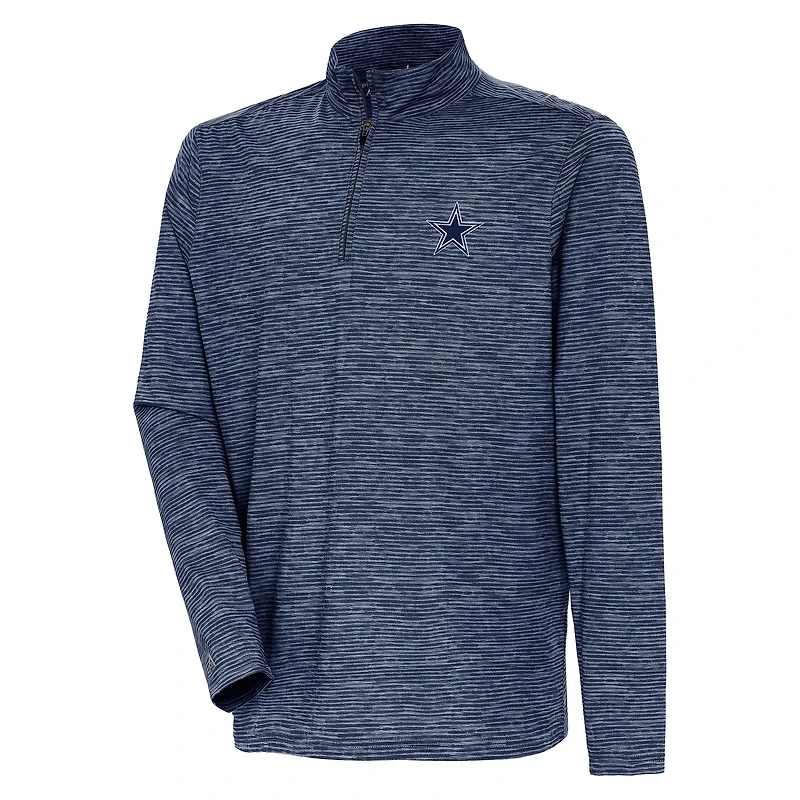 Men's Antigua Heather Navy Dallas Cowboys Determined Quarter-Zip Top
