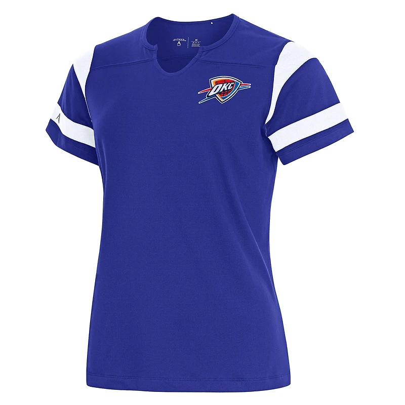 Women's Antigua Royal Oklahoma City Thunder Encounter Short Sleeve Notch Neck Top