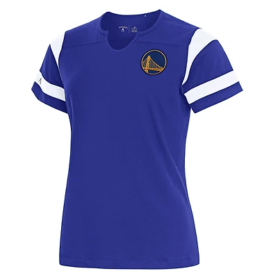 Women's Antigua Royal Golden State Warriors Encounter Short Sleeve Notch Neck Top