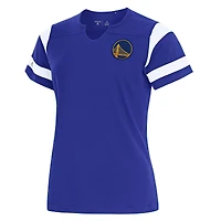 Women's Antigua Royal Golden State Warriors Encounter Short Sleeve Notch Neck Top