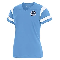 Women's Antigua Powder Blue LA Clippers Encounter Short Sleeve Notch Neck Top