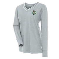Women's Antigua Heather Gray Boston Celtics Symbolic Long Sleeve V-Neck Top