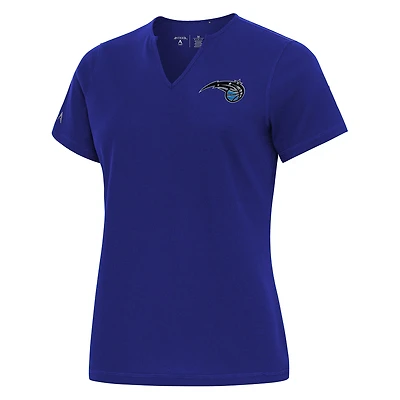 Women's Antigua Royal Orlando Magic Traveler Rib V-Neck Top