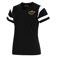 Women's Antigua Black Minnesota Wild Encounter Short Sleeve Notch Neck Top