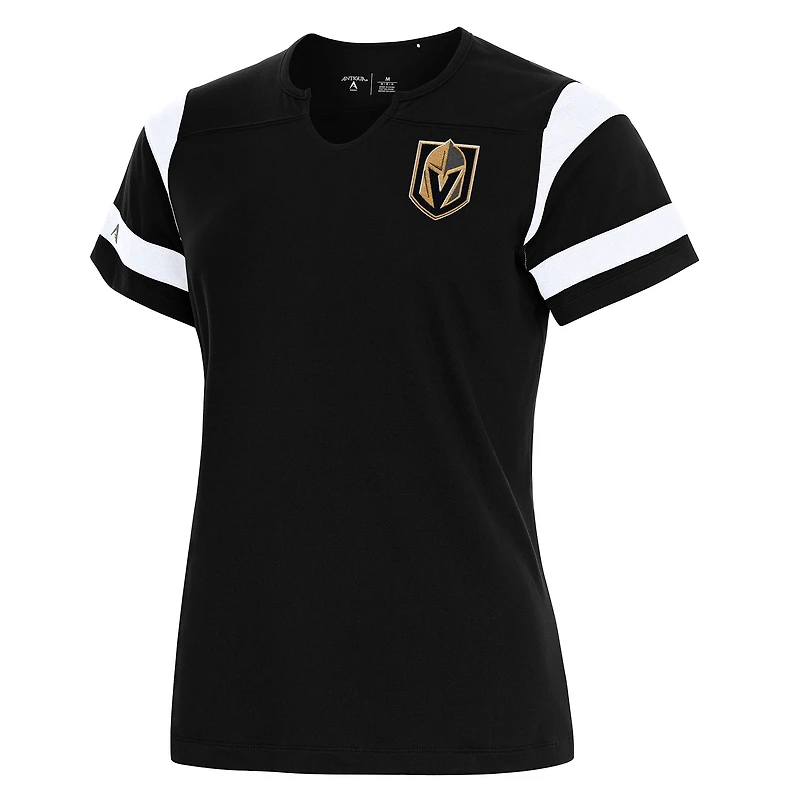 Women's Antigua Black Vegas Golden Knights Encounter Short Sleeve Notch Neck Top