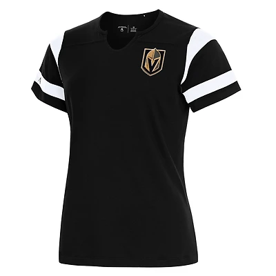 Women's Antigua Black Vegas Golden Knights Encounter Short Sleeve Notch Neck Top