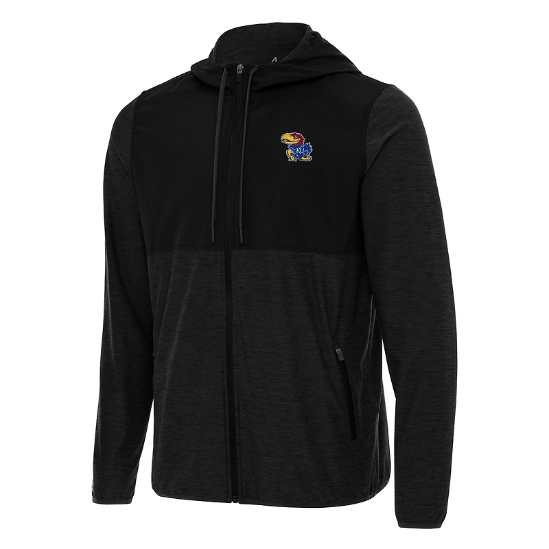Men's Antigua Black Kansas Jayhawks Sway Full-Zip Hoodie Jacket