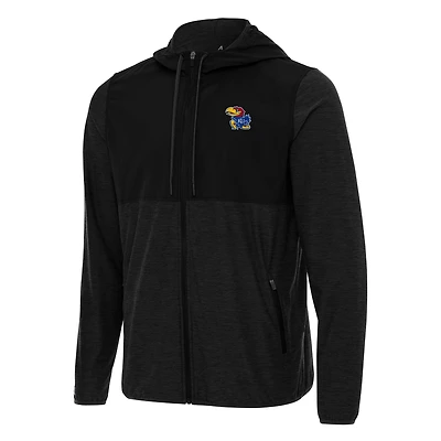 Men's Antigua Black Kansas Jayhawks Sway Full-Zip Hoodie Jacket