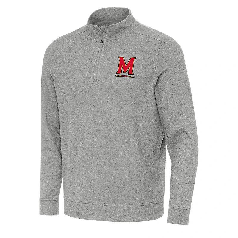 Men's Antigua Heather Gray Maryland Terrapins Subtle Quarter-Zip Sweatshirt