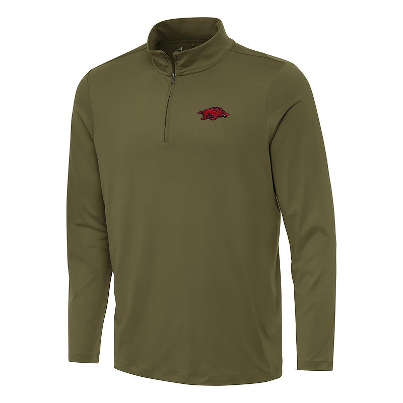 Men's Antigua Olive Arkansas Razorbacks Reprocess Quarter-Zip Top