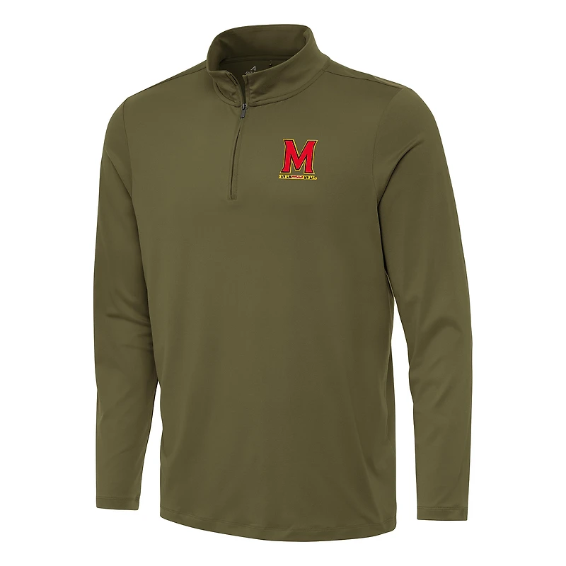 Men's Antigua Olive Maryland Terrapins Reprocess Quarter-Zip Top