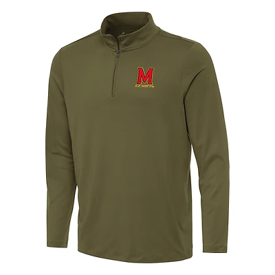 Men's Antigua Olive Maryland Terrapins Reprocess Quarter-Zip Top
