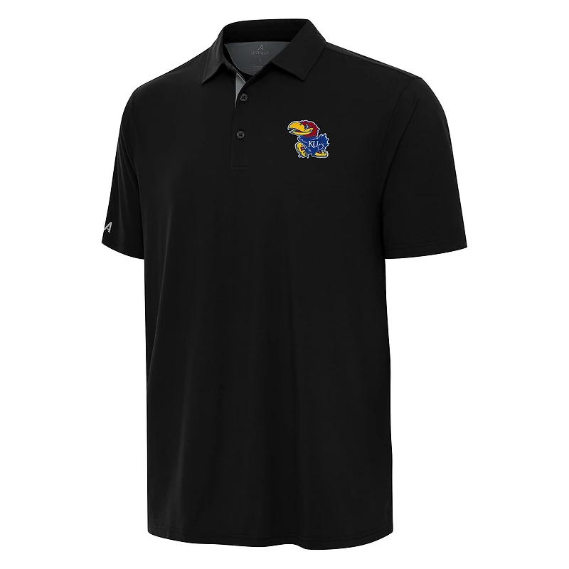Men's Antigua Black/Gray Kansas Jayhawks Era Polo