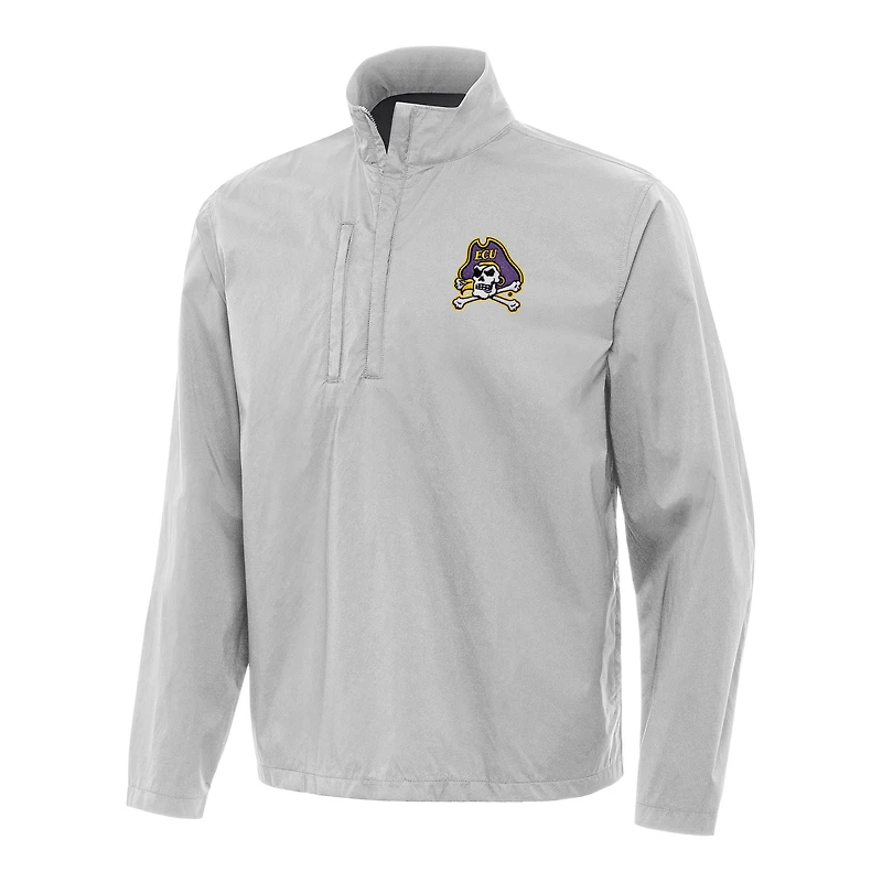 Men's Antigua Gray ECU Pirates Brisk Quarter-Zip Windbreaker