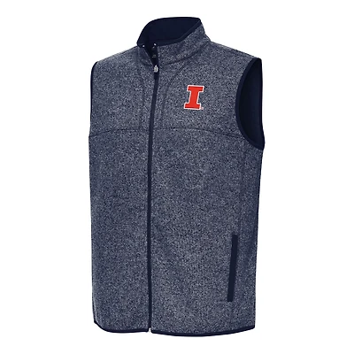 Men's Antigua Heather Navy Illinois Fighting Illini Fortune Full-Zip Vest