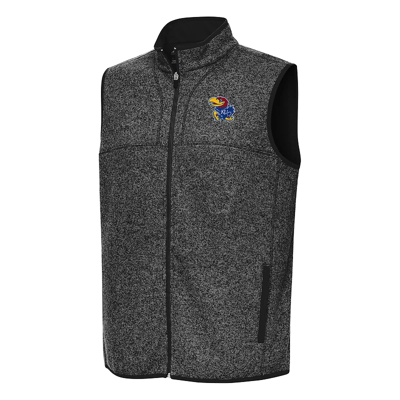 Men's Antigua Heather Black Kansas Jayhawks Fortune Full-Zip Vest