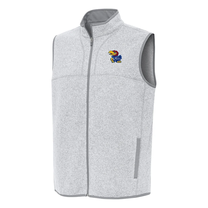 Men's Antigua Heather Gray Kansas Jayhawks Fortune Full-Zip Vest