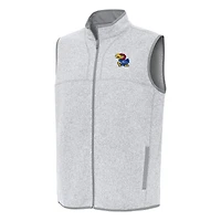 Men's Antigua Heather Gray Kansas Jayhawks Fortune Full-Zip Vest