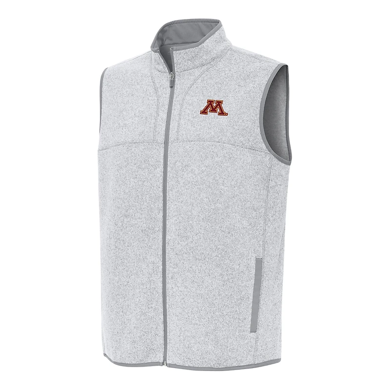 Men's Antigua Heather Gray Minnesota Golden Gophers Fortune Full-Zip Vest