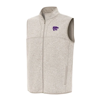 Men's Antigua Oatmeal Kansas State Wildcats Fortune Full-Zip Vest