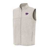 Men's Antigua Oatmeal Kansas State Wildcats Fortune Full-Zip Vest