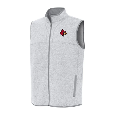 Men's Antigua Heather Gray Louisville Cardinals Fortune Full-Zip Vest