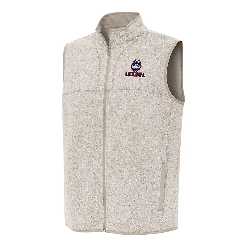 Men's Antigua Oatmeal UConn Huskies Fortune Full-Zip Vest
