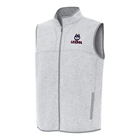 Men's Antigua Heather Gray UConn Huskies Fortune Full-Zip Vest