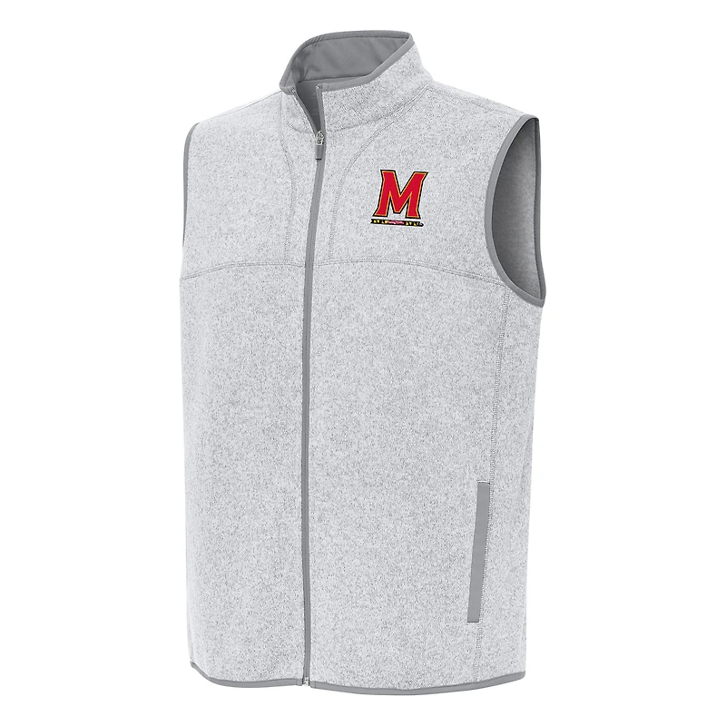 Men's Antigua Heather Gray Maryland Terrapins Fortune Full-Zip Vest
