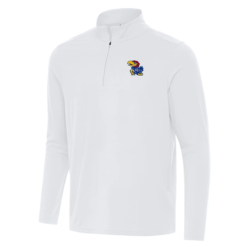 Men's Antigua White Kansas Jayhawks Intent Quarter-Zip Top