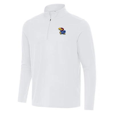 Men's Antigua White Kansas Jayhawks Intent Quarter-Zip Top