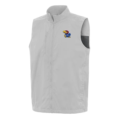 Men's Antigua  Gray Kansas Jayhawks Brisk Full-Zip Vest