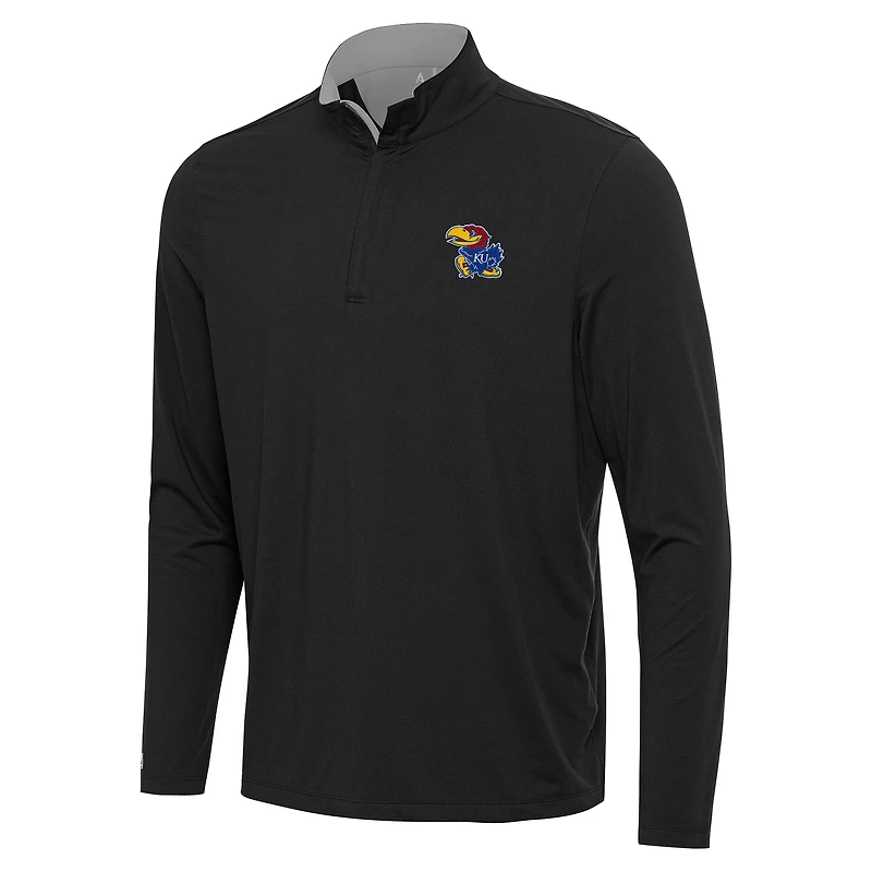 Men's Antigua Black/Gray Kansas Jayhawks Content Quarter-Zip Pullover Top