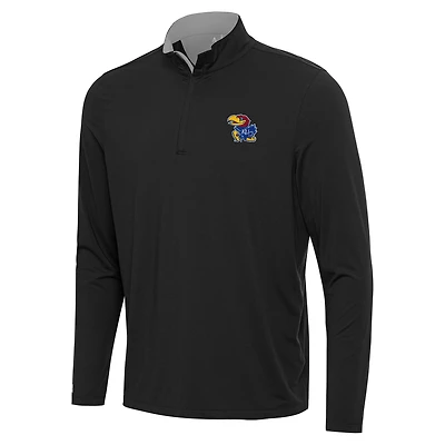 Men's Antigua Black/Gray Kansas Jayhawks Content Quarter-Zip Pullover Top