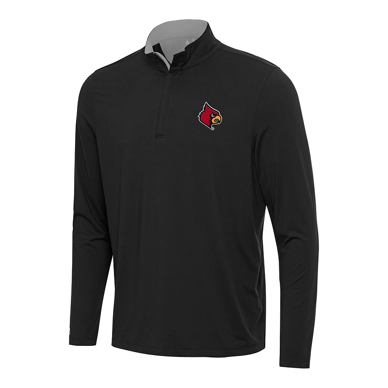 Men's Antigua Black/Gray Louisville Cardinals Content Quarter-Zip Pullover Top