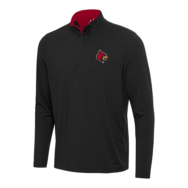 Men's Antigua Black/Red Louisville Cardinals Content Quarter-Zip Pullover Top