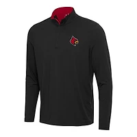 Men's Antigua Black/Red Louisville Cardinals Content Quarter-Zip Pullover Top
