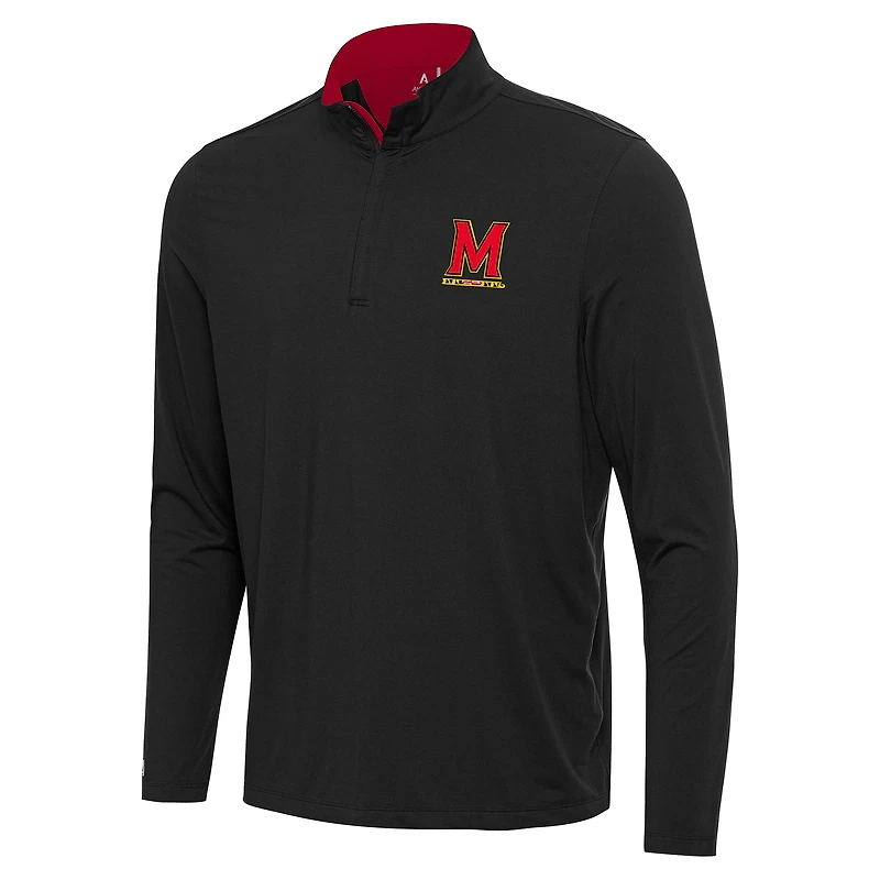 Men's Antigua Black/Red Maryland Terrapins Content Quarter-Zip Pullover Top