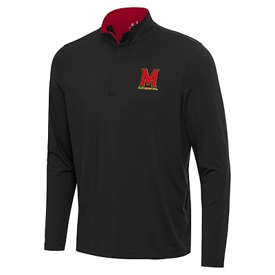 Men's Antigua Black/Red Maryland Terrapins Content Quarter-Zip Pullover Top