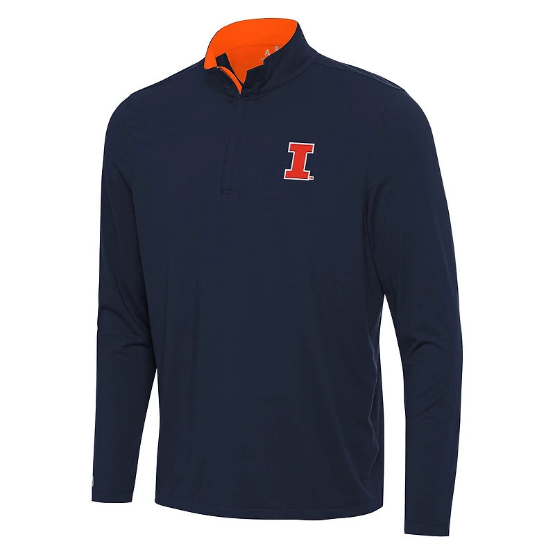 Men's Antigua Navy/Orange Illinois Fighting Illini Content Quarter-Zip Pullover Top